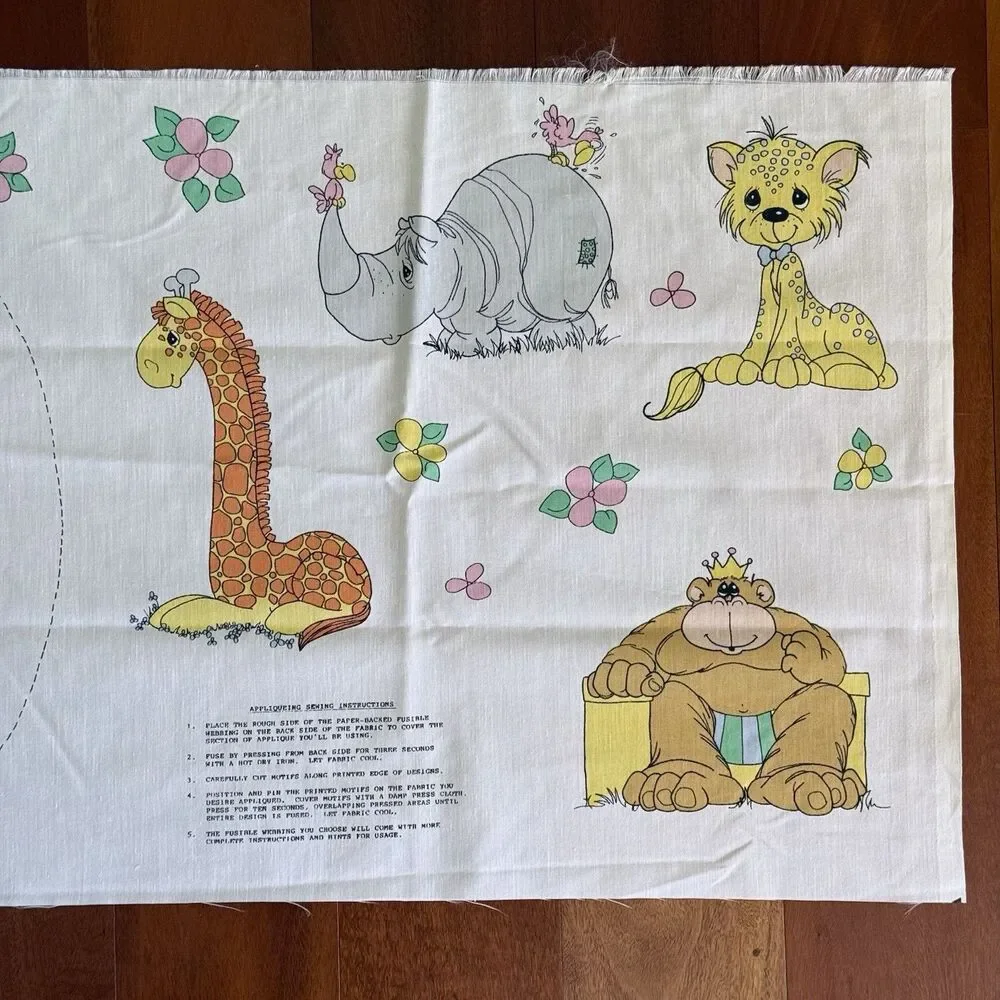 Quilt Applique Panel Precious Moments Giraffe Monkey Pillow Fabric Sewing 1992